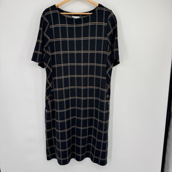 J. Jill Black Tan Plaid Ponte Dress Short Sleeve size Large Womens - Picture 7 of 13